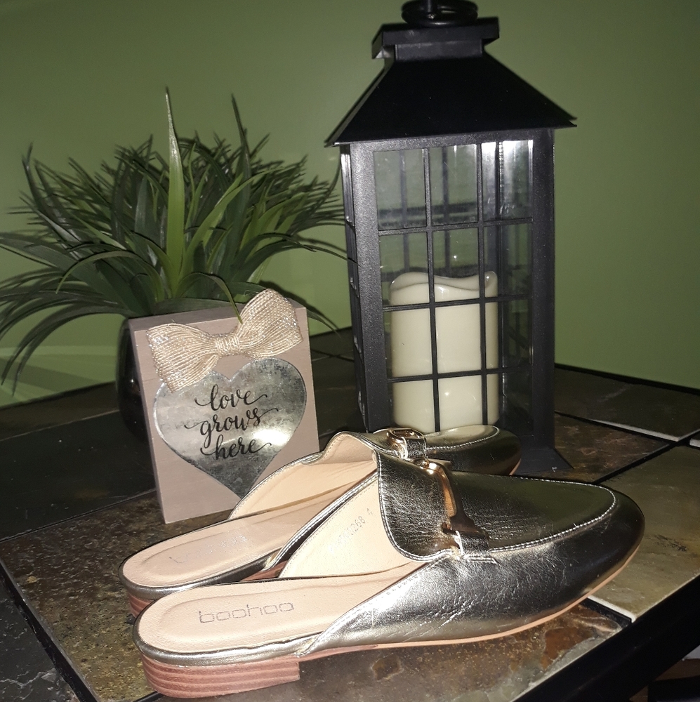 Gold slip on mules